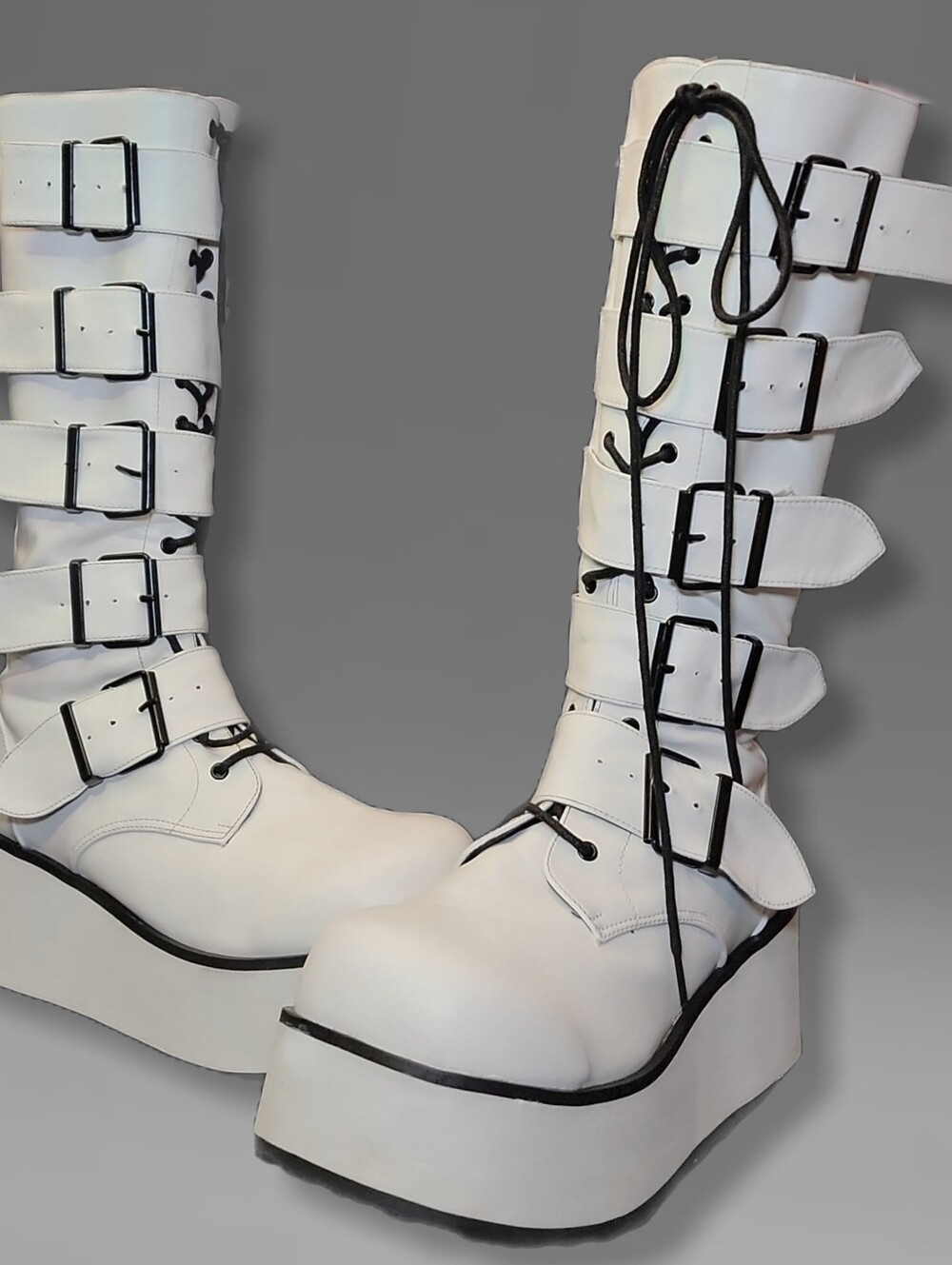 Demonia Trashville-518 White Platform Boots Men's 13 / Women's 15 RARE ☆ Demonia